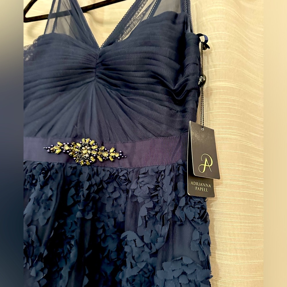 New with Tags! Adrianna Pappell Navy Petal Chiffon Dress size 2